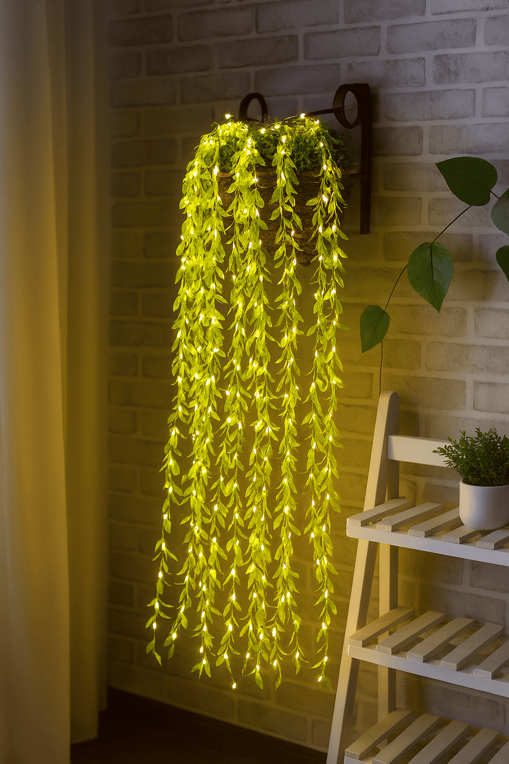 LeafDiya® 200 LED Artificial Leaf Curtain Lights – 8 Modes, Dimmable Fairy Lights for Bedroom, Garden & Festive Decoration (10x3 Ft, Green) Thumbnail 4