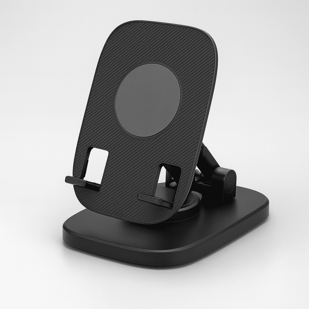 Mount 360° Rotating Metal Foldable Phone Stand – Heavy-Duty Universal Desktop Holder (Black)